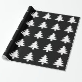 White Bright Kerstmis Tree Holiday Pattern Black Cadeaupapier (Uitgerold)
