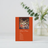 WHITE BROWN KITTY CAT-PORTRATRAT MET RODE RIBBON VISITEKAARTJE (Staand voorkant)