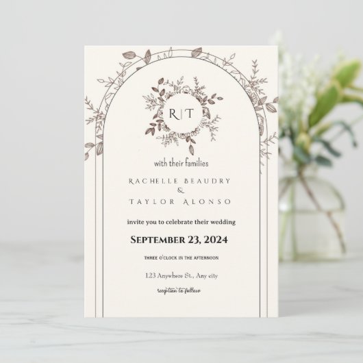 White Brown Rustic Floral Free Wedding Invitation Kaart (Staand voorkant)
