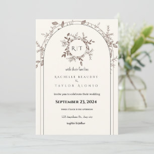White Brown Rustic Floral Free Wedding Invitation Kaart