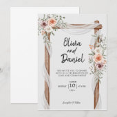 White Brown Rustic Floral Wedding Invitation Kaart (Voorkant / Achterkant)