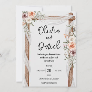 White Brown Rustic Floral Wedding Invitation Kaart