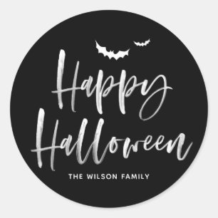 White Brush Lettering Happy Halloween Dank u wel Ronde Sticker