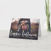 White Brush Lettering Overlay Gelukkig Halloween Feestdagen Kaart (Voorkant)