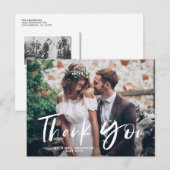 White Brushand Lettered Photo Wedding Dankuwel Briefkaart (Voorkant / Achterkant)