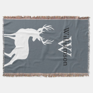White Buck Silhouette Family Name & Monogram Deken