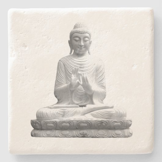 White Buddha Statue Stenen Onderzetter (Voorkant)