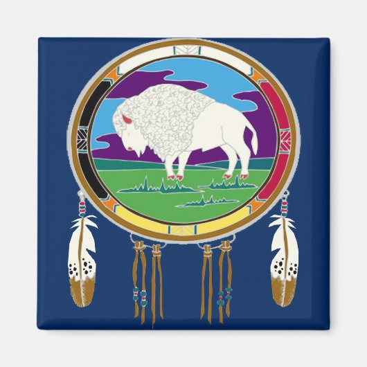 White Buffalo Native American Carré Magnet (Devant)