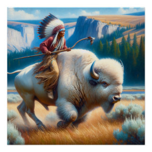 White Buffalo Yellowstone Park met Indiase kunst Perfect Poster