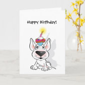 White Bull Terrier Happy Birthday Wenskaart Kaart (Gele Bloem)