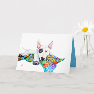 White Bullterrier op Patchwork - Kunst Kaart
