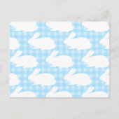 White Bunnies on Pastel Blue Gingham Pattern Briefkaart (Voorkant)