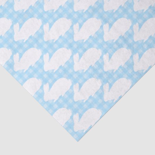 White Bunnies on Pastel Blue Gingham Pattern Tissuepapier (Detail)