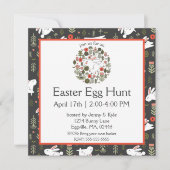 White Bunnies & Spring Flowers Easter Kaart (Voorkant)