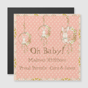 White Bunny Baby Girl Birth Announcement Roze