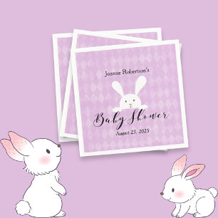 White Bunny Baby shower Modern   Paarse Argyle Servet