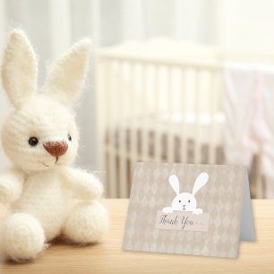 White Bunny Baby shower Tan Argyle Bedankt