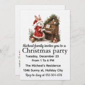 White Bunny Christmas Party Invitation (Devant / Derrière)