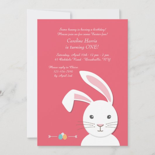 White Bunny Easter Birthday Invitation Kaart (Voorkant)