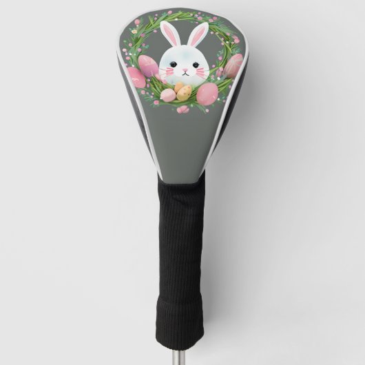 White Bunny Easter Wreath Golfheadcover (Voorkant)