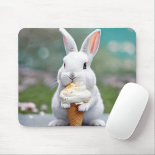 White Bunny Eating Een Ice Cream Cone Muismat