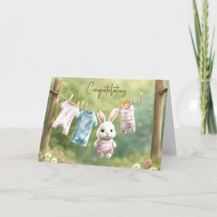 White Bunny en wasserij voor Baby Meisje Kaart