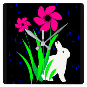 White Bunny met Flowers Wall Clock van Julie Vierkante Klok