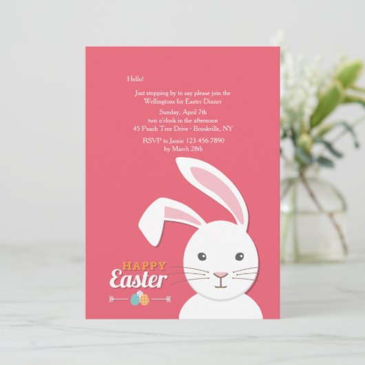White Bunny Pasen Uitnodiging (Staand voorkant)
