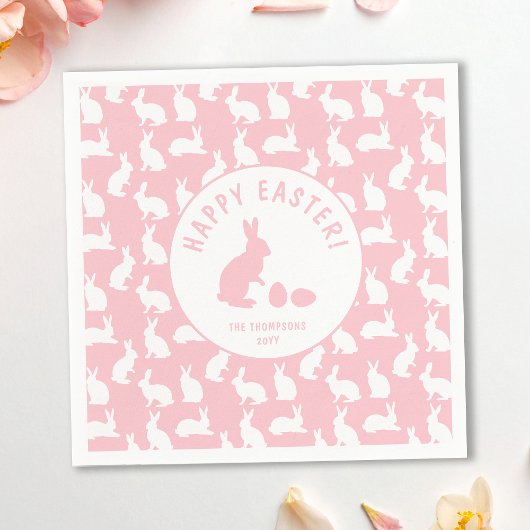 White Bunny Pattern On Blush Pink Cute Easter Servet