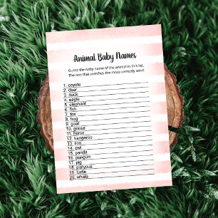White Bunny Pink Animal Baby Names Game Kaart