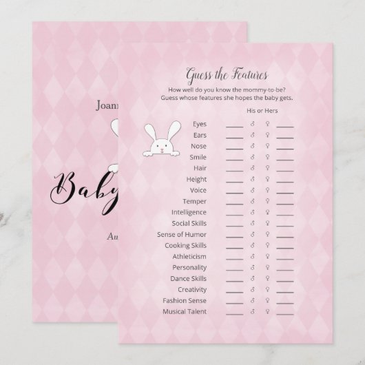 White Bunny Pink Argyle raadt het spel Kaart (Voorkant / Achterkant)