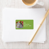 White Bunny Rabbit in Spring Bonnet Waterverf Art Etiket (Insitu)