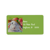 White Bunny Rabbit in Spring Bonnet Waterverf Art Etiket (Voorkant)