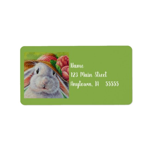 White Bunny Rabbit in Spring Bonnet Waterverf Art Etiket (Voorkant)