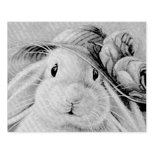 White Bunny Rabbit in Spring Bonnet Waterverf Art Rubberstempel (Afrduk)