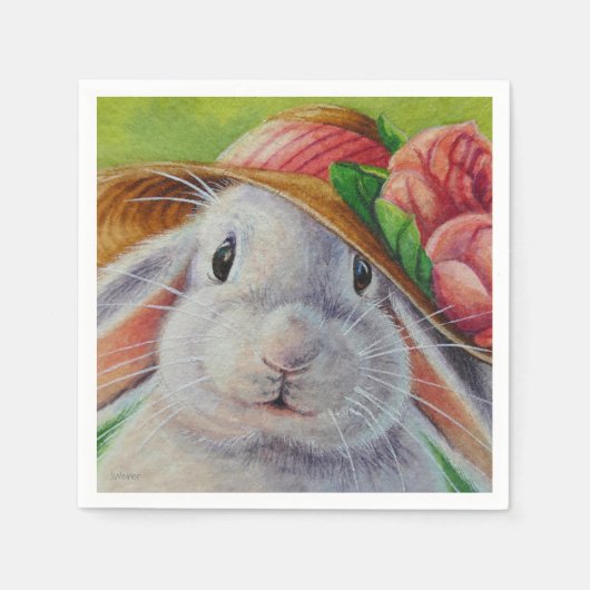 White Bunny Rabbit in Spring Bonnet Waterverf Art Servet (Voorkant)