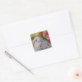 White Bunny Rabbit in Spring Bonnet Waterverf Art Vierkante Sticker (Envelop)