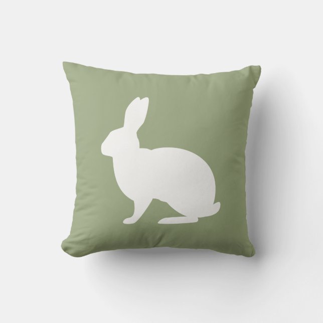 White Bunny Silhouette On Sage Green Easter Kussen (Voorkant)