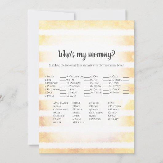 White Bunny Yellow dat mijn mama Baby shower Game Kaart (Voorkant)