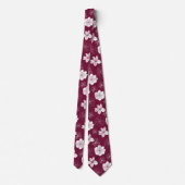 White & Burgundy Graphic Floral Pattern Stropdas (Achterkant)