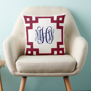 White Burgundy Navy Greek Key Vine Monogram DIY BG Kussen