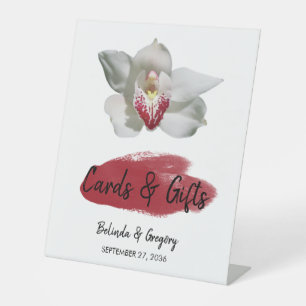 White Burgundy Orchid Wedding Cards & Gifts Reclamebord Met Voetstuk