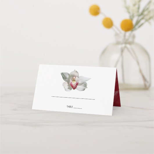 White Burgundy Orchid Wedding Place Card (Voorkant)
