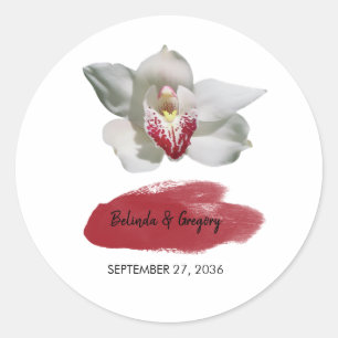 White Burgundy Orchid Wedding Ronde Sticker