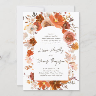 White Burnt Oranje Floral Botanical Arch Wedding Kaart