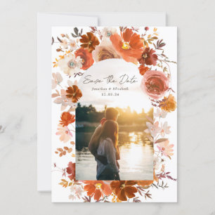 White Burnt Sinaasappel Floral Wedding Arch Foto Save The Date