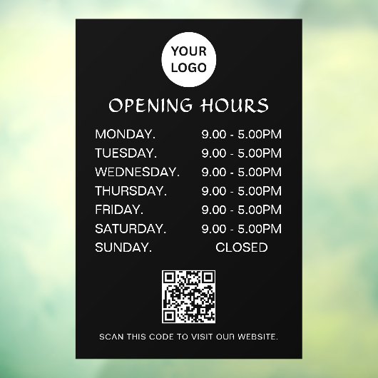 White Business Opening Hours Modern Script Qr  Raamsticker (Vel 3)