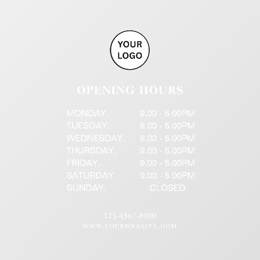 White Business Opening Hours Simple Modern Script  Raamsticker (Vel)