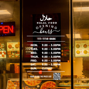 White Business openingstijden logo en qr code Hala Raamsticker