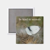 White Butterfly "Be Kind to Animals" Magnet Magneet (Voorkant / Achterkant)